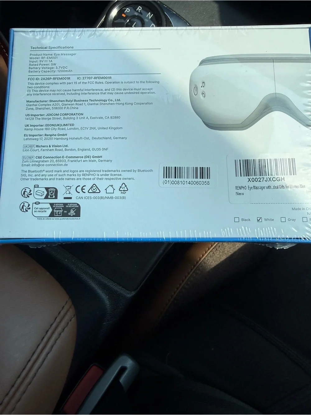 Eyeris 1 White Eye Massager with Heating & Bluetooth